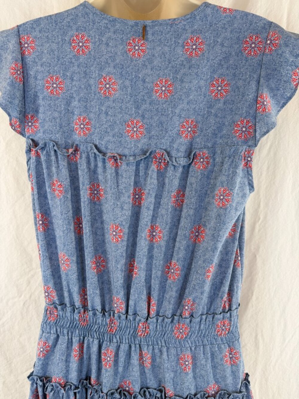 MISA Tatiana Blue Red Flutter Sleeve Mini Dress $485 - Picture 6 of 12